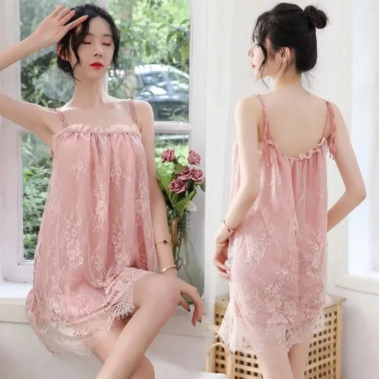 Lace Slip Dress Nightgown for Women Home Wear Sexy Korean Cute Pajamas Woman Sleep Pajama Nightie Night Very Sexuality Silk New