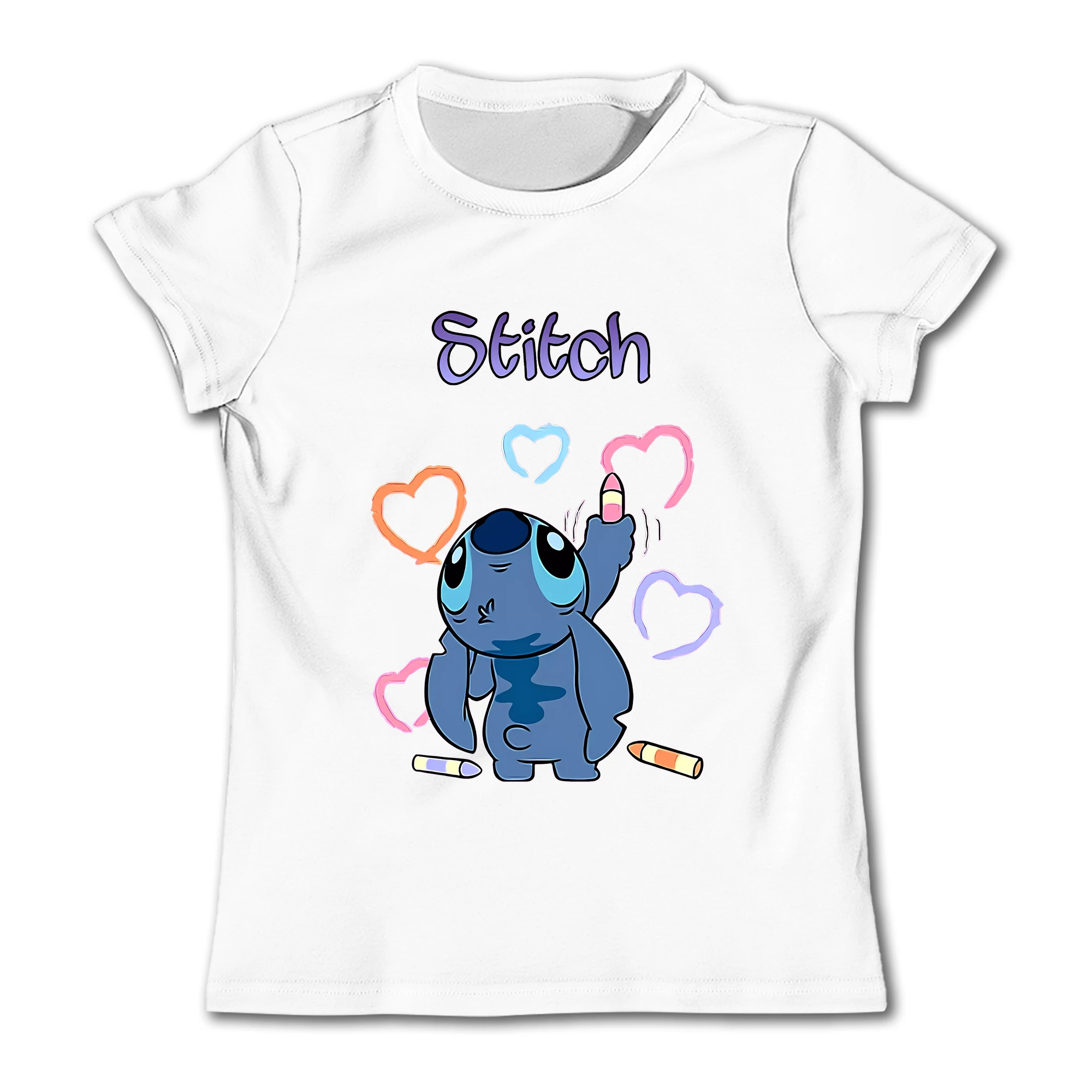 New Disney Pure Cotton Children's Girls T-shirt Short sleeved Disney Stitch Boys Pure Cotton Cartoon Top T-shirt Short sleeved