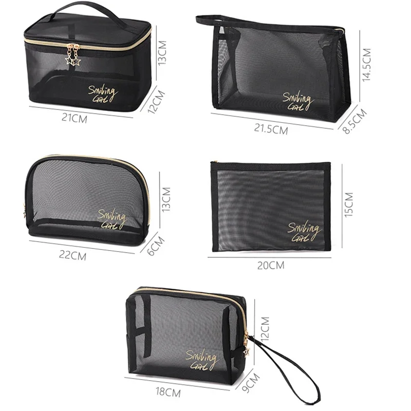 Large Capacity Wash Bags Black Mesh Makeup Case Organizer Storage Pouch Casual Zipper Toiletry Make Up Women Travel Cosmetic Bag