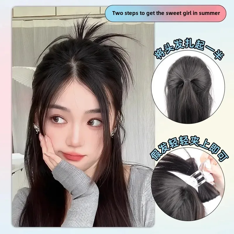 شبه تعادل حورية البحر كريستال القوس الدجاج ريشة شعر مستعار الذيل شعر مستعار كليب على عش الدجاج الكرة الشعر الدائري وهمية الذيل شعر مستعار للشعر الآسيوي