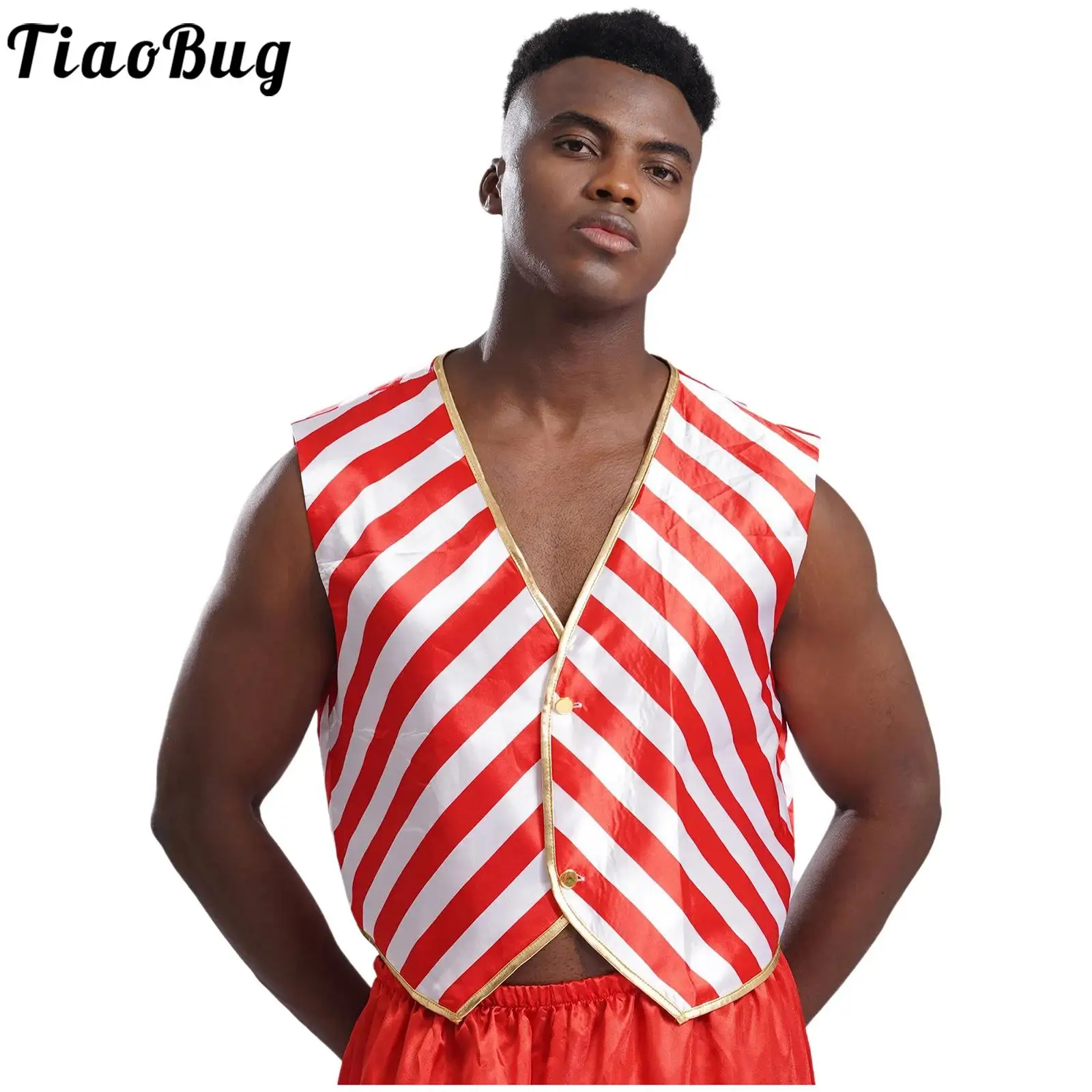 Mens Christmas Candy Cane Striped Costumes Santa Claus Cosplay Stripe Vest Waistcoat Jacket for Xmas New Year Party Performance