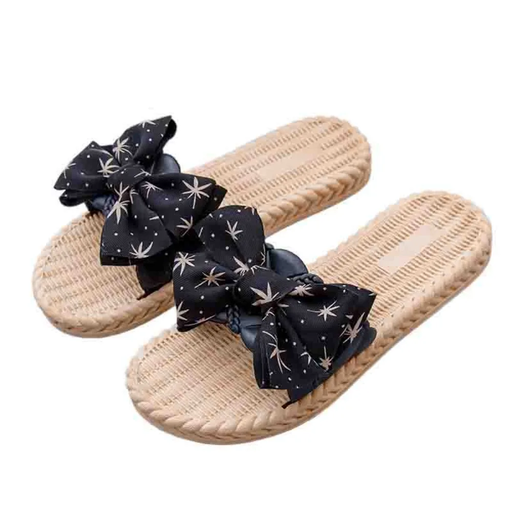 

Cute Star Dots Bow Flats Slippers PVC Anti Slip Slippers for Women Shoes Sweet Beach Wear Slippers Summer