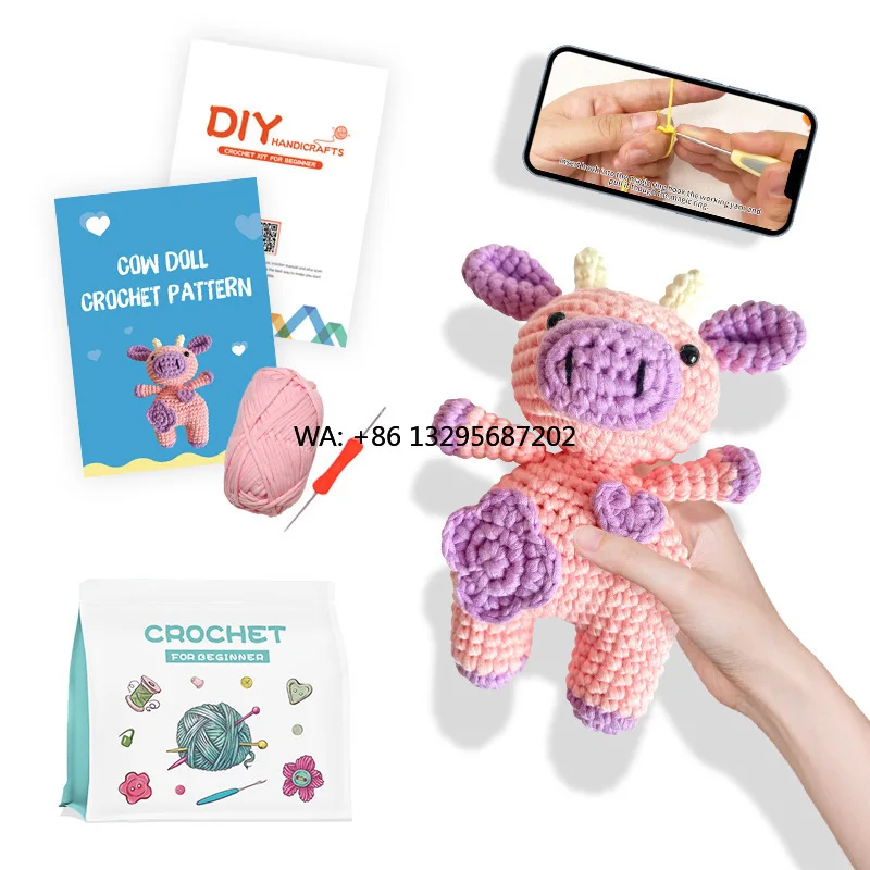

Crochet Kit Creative Cartoon Series Cute Quirky Cow Handmade DIY Fabric Decorations Material Package Non-finished Products