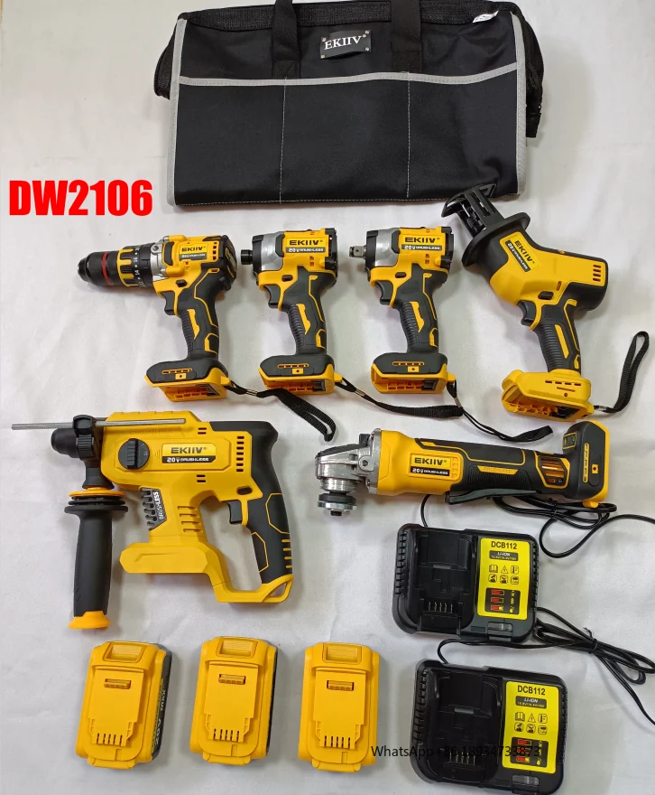 EKIIV Factory Power Drills Kit 21v Portable Electric Cordless Brushless 18V Cordless Drill Lithium Battery Power Tools Kit