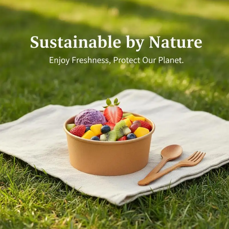 Kraft Paper Round Food Boxes with Clear Anti-Fog OPS Lids 25 Pack Recyclable Disposable for Home Baking Takeout Catering Event