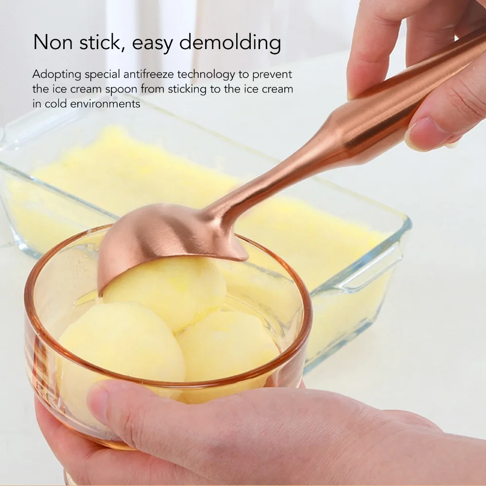 Rustless Steel Ice Cream Scoop Hemispherical Digging Head Smooth Polished Dessert Spoon Grip Handle Practical Ball Maker Scoop