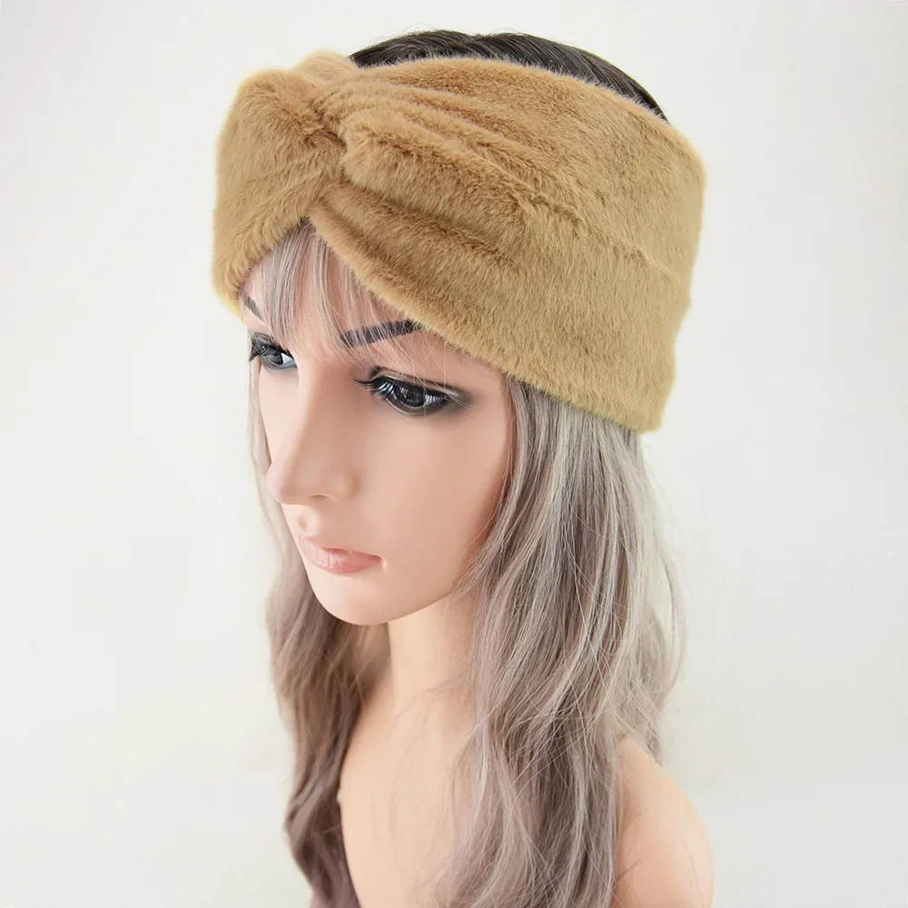 Winter Imitation Mink Fur Cross Headbands Ear Warmer Cross Headbands Wide Warm Twist Stretch Hairbands Women Accesssories Hair