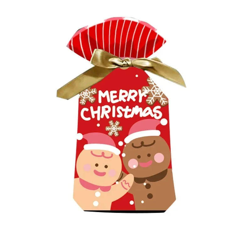 10Pcs Christmas Candy Gift Bags Cookie Sweet Packaging Drawstring Bag Christmas New Year Party Supplies