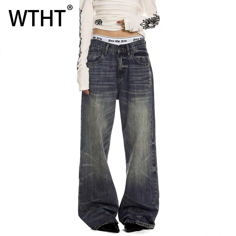 

Мужские джинсы WTHT Fashion: винтажные, с эффектом потертости, плиссированные, прямого кроя, свободные, летние, 2026, в стиле High Street, модель 2A2981