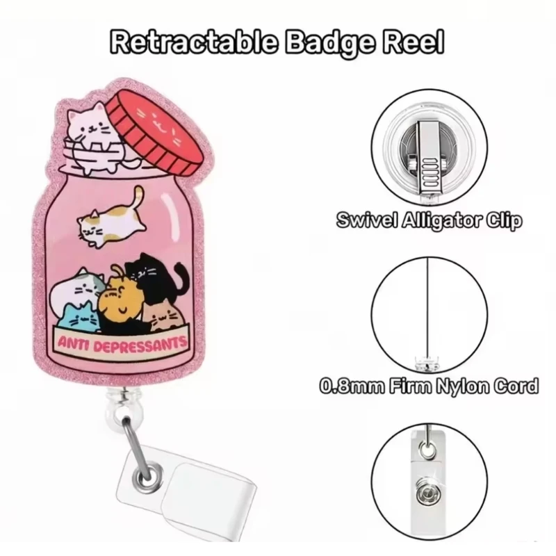 Vibrant Color Card Reels Clip With Hook, Elastic Retraction Lightweight Acrylic Materials For Professional Use