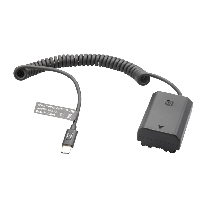 

NP-FZ100 NP FZ100 Dummy Battery Type-C Spring Cable for Sony A9 A9R A9S A7R3 A7M3 A7S3 A7III A7R4 A7M4 A6600 A7C FX3 YDH