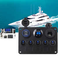 Waterproof Digital Voltmeter 5 Gang 12V Outlet Combination Dual USB Port Marine LED Rocker Car Switch Panel Boat Switch Panel