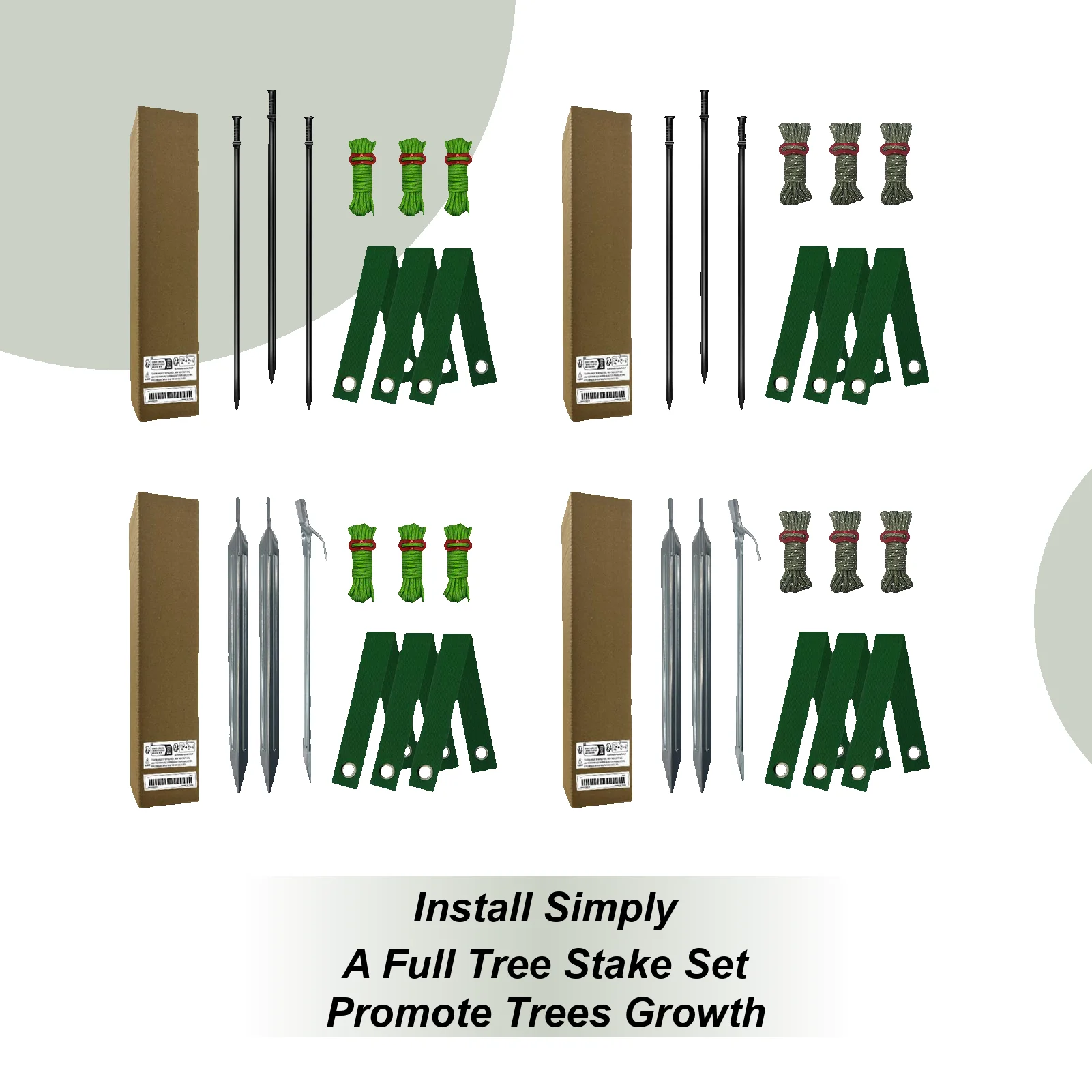 Heavy Duty Tree Stake Kit Metal Tree Stake With 3 Tree Straps And Ropes Tree Support Tools Leaning Trees Protection Stake Kit