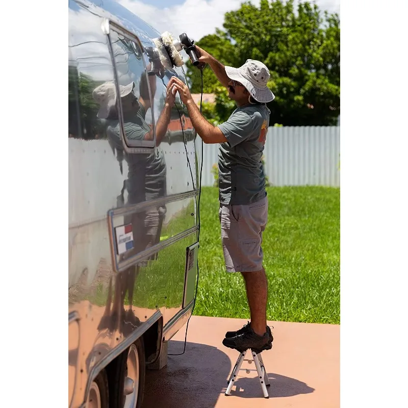 アルミプラットフォーム2段ツール折りたたみはしご-最大耐荷重150kg-滑り止め安全設計-両面厚い階段付き