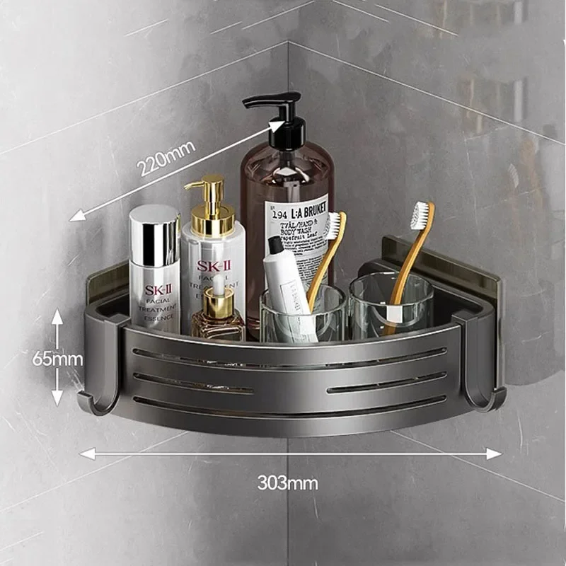 Wall Mounted Bathroom Shelves Shelf Rack Shampoo Makeup Storage Holder Kitchen Organizer Storage Bathroom Accessories With Hooks