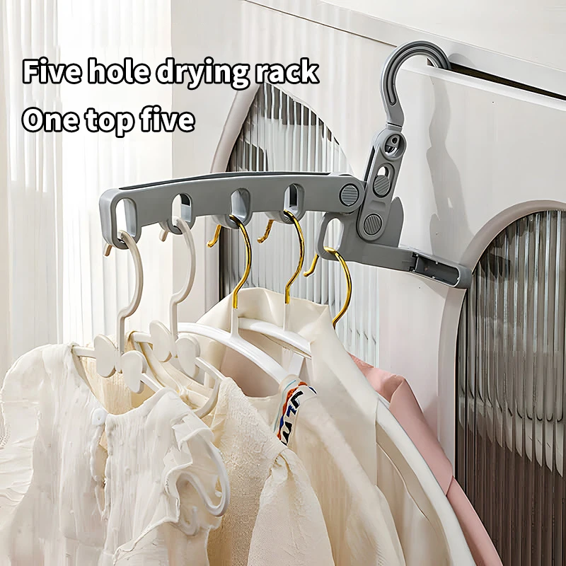 Five-holes Folding Clothes Hanger Portable Travel Hotel Dry Hanger Multi-functional Clothes Hanger Clothes Organizer Save Space