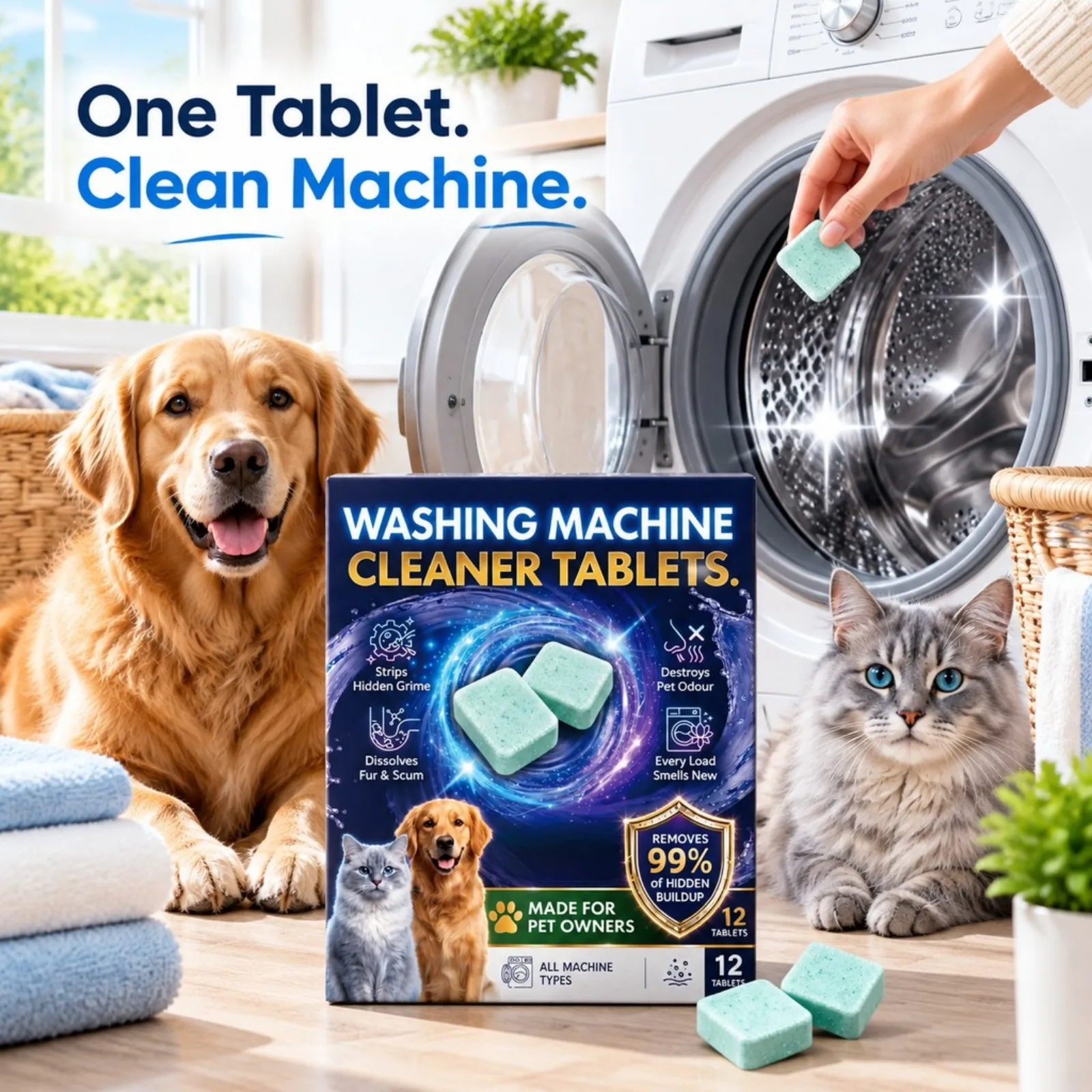 24/36/60 Pcs Washing Machine Cleaning Tablets Deep Clean Remove Odor 99% Dirt Removes Hidden Grime Pet Odor Fur Scum Daily Clean