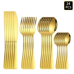 4/16/24pcs Stainless steel cutlery knife, fork and spoon set 1010 round handle cutlery suitable for wedding party hotel