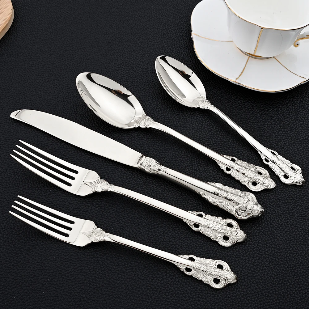 6People Silverw Tableware Sets Stainless Steel Cutlery Set Knife Dessert Fork Tea Spoon Dinnerware Party Kitchen Dinner