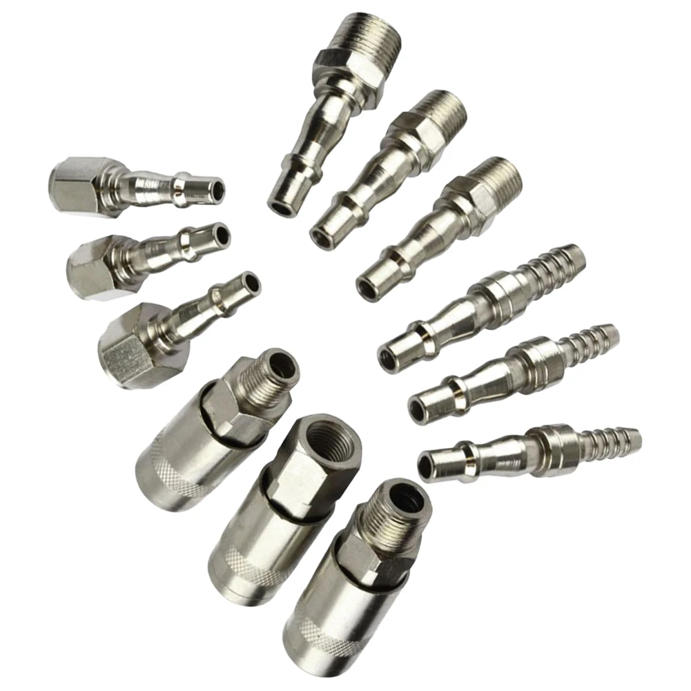 Air Line Hose Compressor Fitting Connector Kit Featuring Spring Loaded Quick Release for BSP 1/4 in and 3/8 in Threads