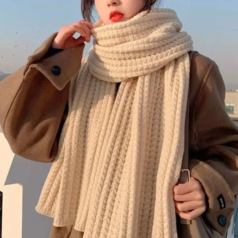 Winter Women Warm Scarf Wool Knitted Men Thick Warm Winter Scarves Long Size Male Winter Casual Warmer Female Hand Made Scarves