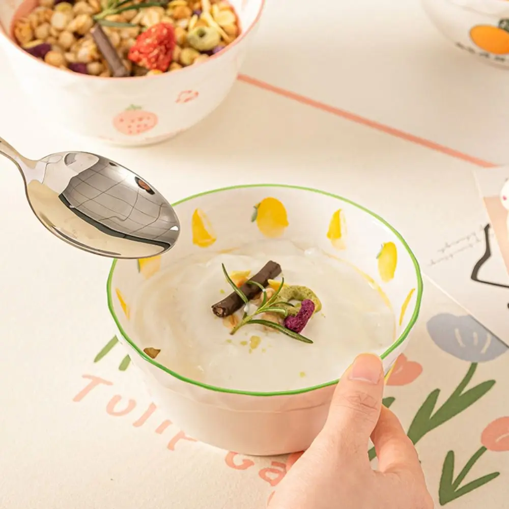 

Cartoon Ceramic Bowl Under Glaze Color Strawberry Rabbit Pattern Rice Bowl Large Capacity Non-slip Fruit Salad Bowl Home