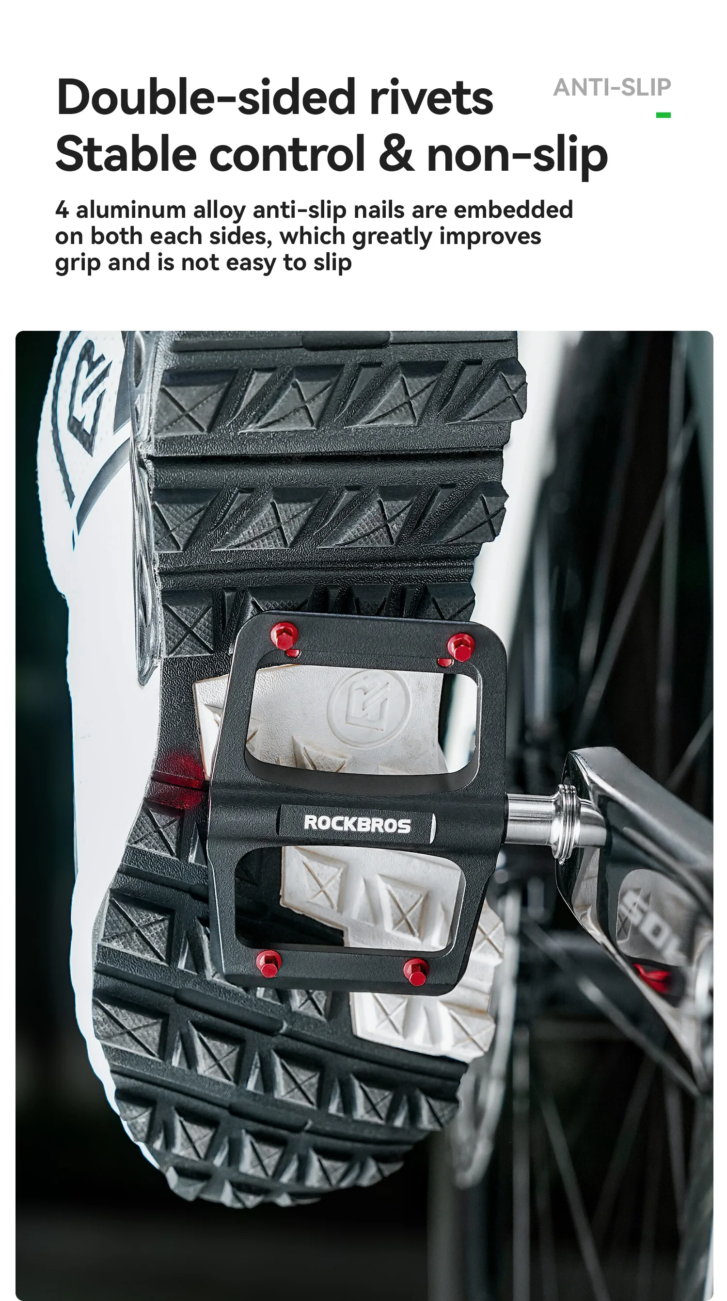 ROCKBROS Fahrradpedale Links/Rechts Leichtes Pedal 3 Lager Rennradpedal Verbreitertes Magnesiumlegierungs-Pedal Ultraleicht 171G – Detail 8