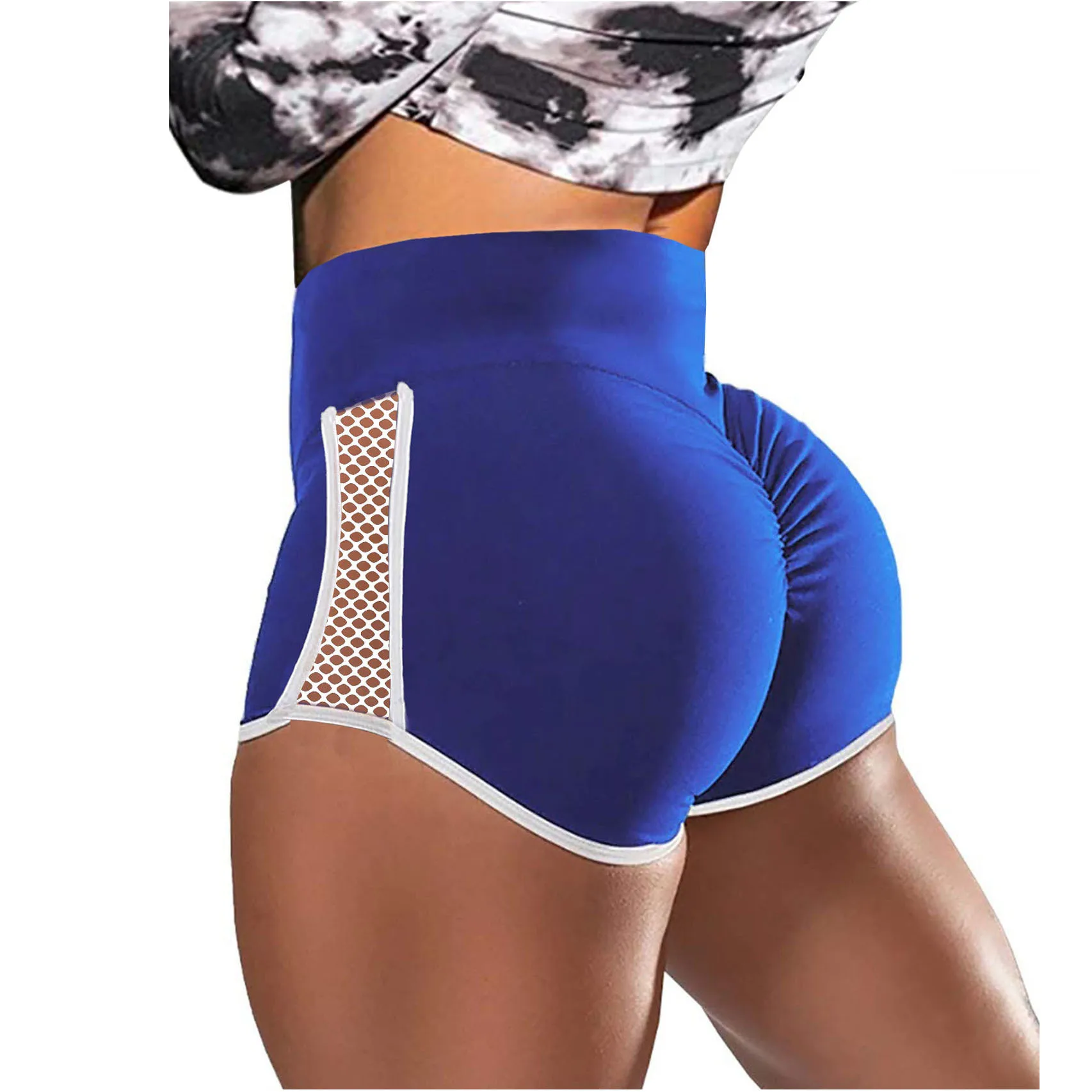 High Waist Side Hollow Out Sport Shorts Women Stitching Stretchy Trousers Plus Size Slim Fit Black Short Pants Run Exercise Yoga