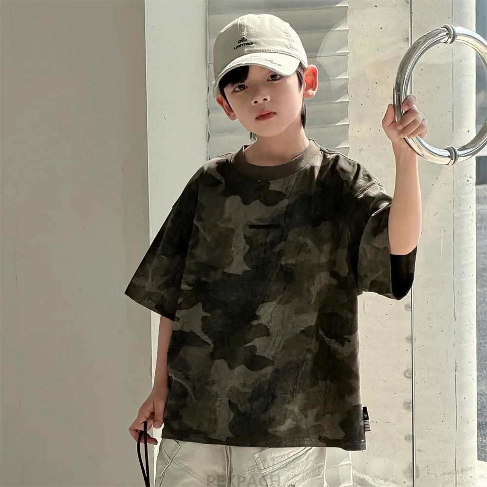 

New Arrival Kids Short Sleeve Y2K Camouflage T-Shirt for Teenage Boys Fashion Summer Tee Tops Clothing Children Cotton Tshirt