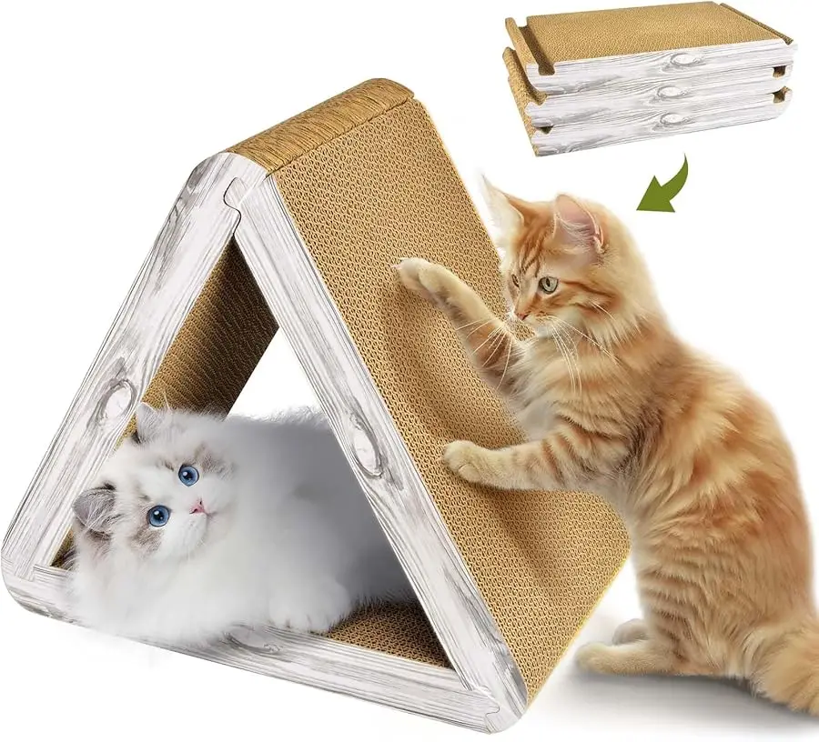 

Foldable Cat Scratching Board Triangle Scratcher Cardboard Cat Scratch Pad 6 Usable Sides Cat Scratcher for Indoor Vertical