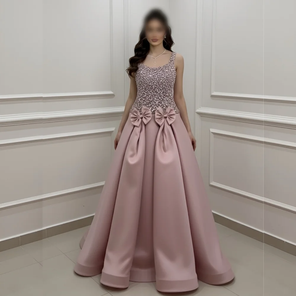 Customized Bow Rhinestone Charming Luxury Evening Dress Collection sleeveless Bespoke Occasion High Quality Party Wedding