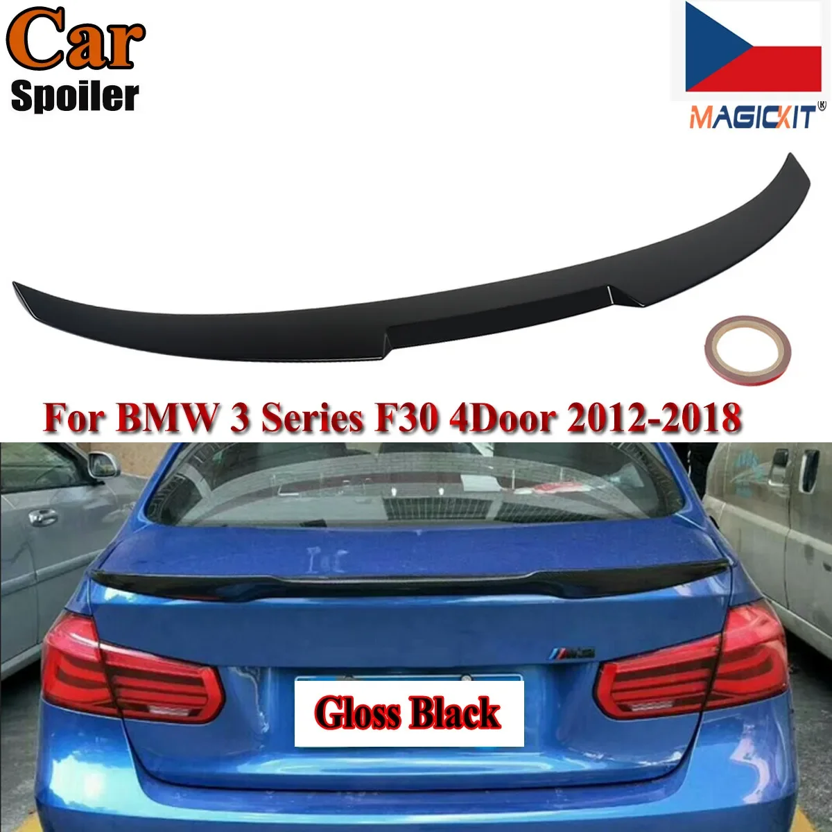 MagicKit FOR 12-2018 BMW F30 & 15-18 F80 M3 GLOSSY BLACK M4 STYLE DUCKBILL TRUNK SPOILER