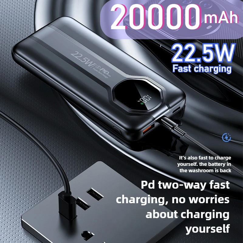 

Новый аккумулятор большой емкости 120 Вт со сверхбыстрой зарядкой, 20000 мАч, поставляется с 2 кабелями, портативное зарядное устройство для IPhone, Samsung, Xiaomi