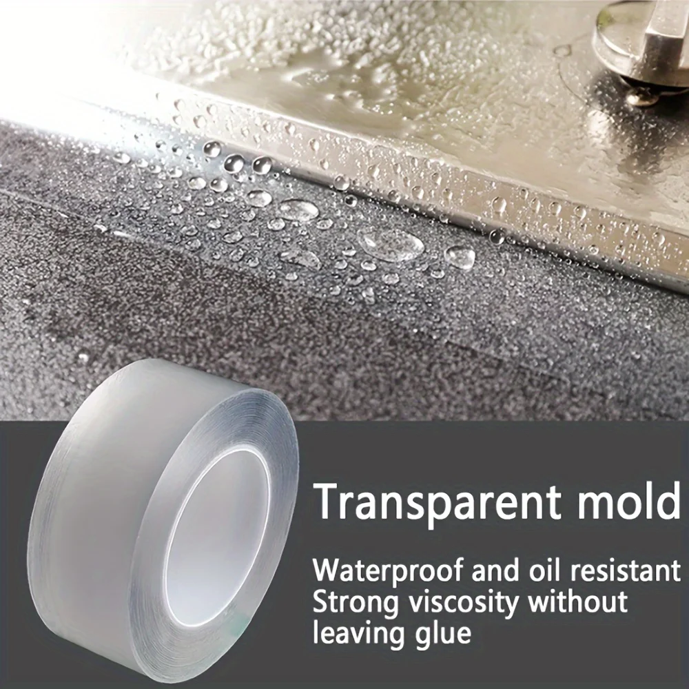 1pc 3CM/3M Kitchen Waterproof Tape Self-adhesive Sink Pool Seam Paste Mildew Antifouling Transparent Acrylic Nano Tape