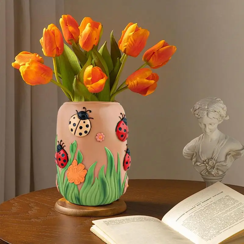 

Creative Ladybug Planter Succulent Planter Figure Vases Resin Funny Flowerpot room flower arrangement accessories Home Decor