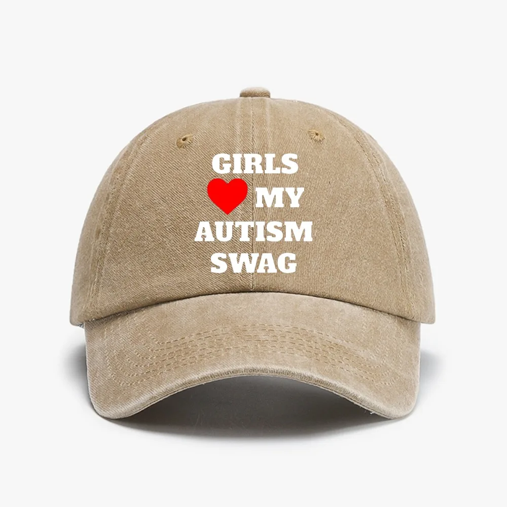 

Novelty Girls Heart My Autism Swag cap fashion Vintage Style Washed Denim Hat snapback hats outdoor Casual Baseball Caps