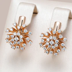Kienl Hot Unique Crystal Flower Drop Earring for Women 585 Rose Gold Color With Shiny Natural Zircon Daily Vintage Jewelry Gift