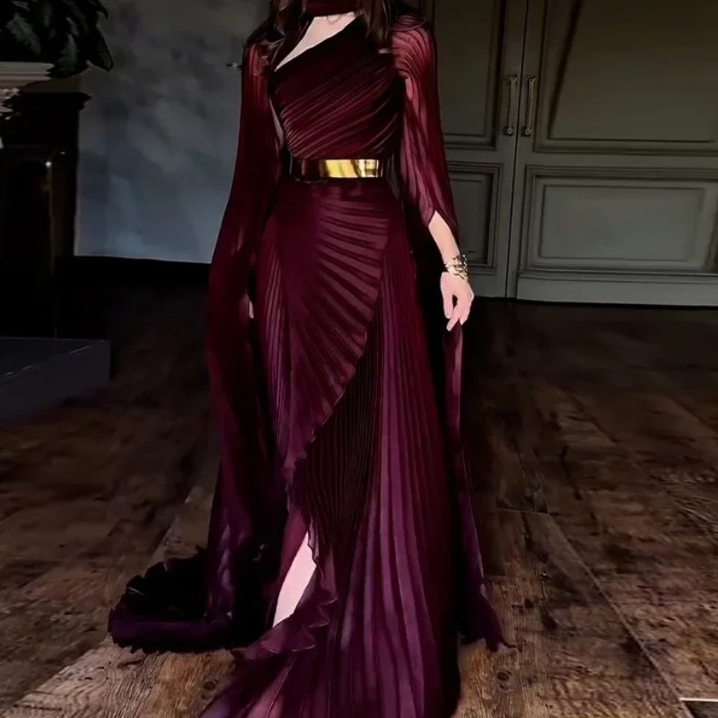 Women's Dresses Temperament Fashion 2025 Autumn New Batwing Sleeve Shawl Split Elegant Party Vestidos Evening Long Dress