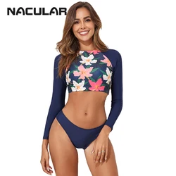 NACULAR 2024 Surf costume da bagno manica lunga stampato costumi da bagno donna due pezzi Rashguard Diving costume da bagno Tankini taglio alto