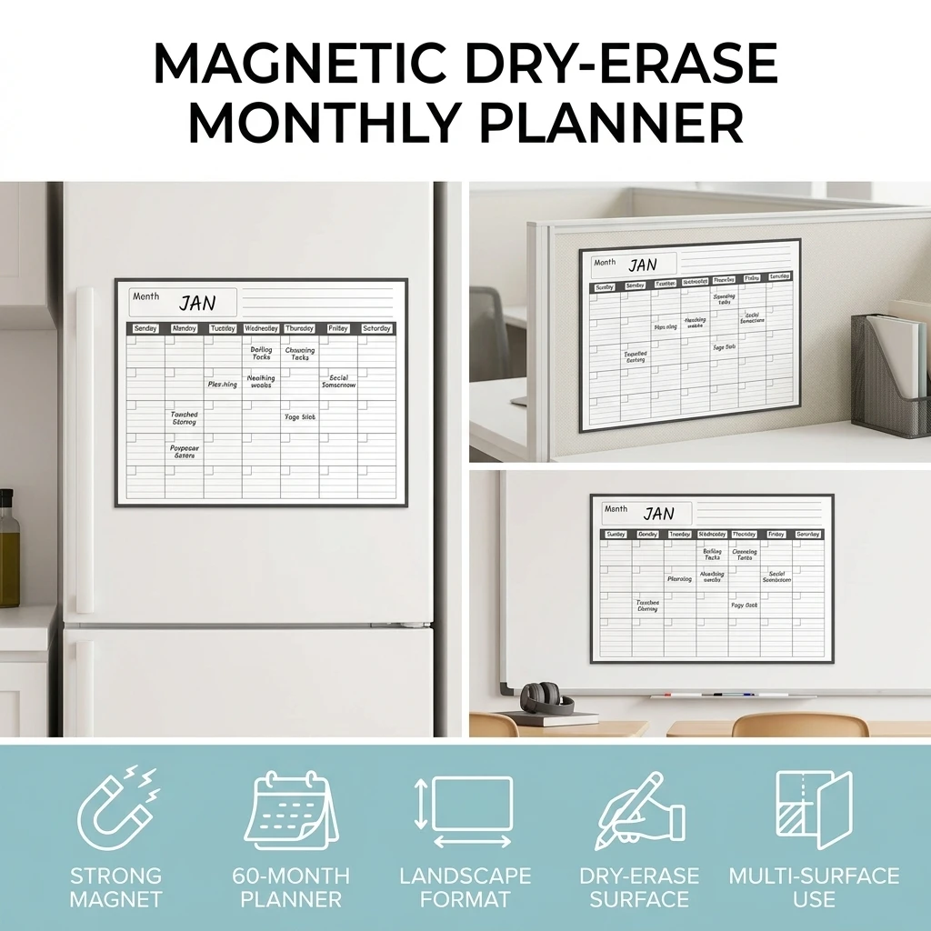 Dry Erase Magnetic Planner Board Classic for Kitchen Fridge Weekly Schedule Chart Wipe Clean Organizer Office Supplies