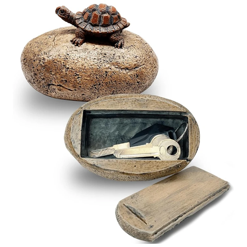 Fake Rock  Key Box For Outside - Safe Resin Spare Key Hider For Outdoor Garden Or Yard (Stone And Turtle Style) Durable