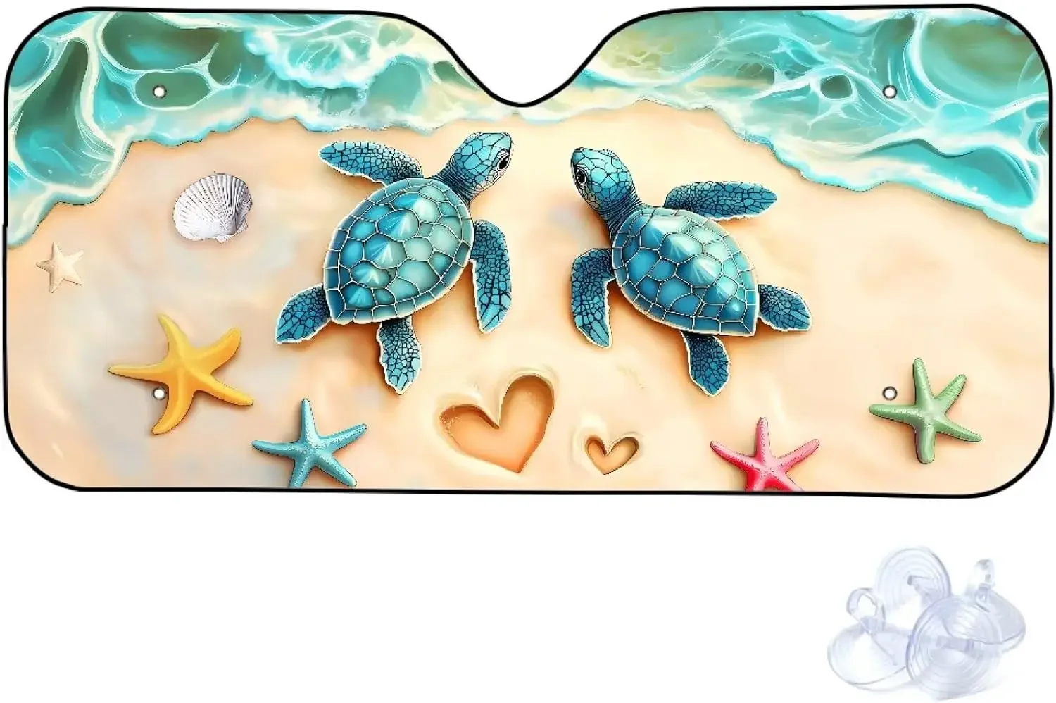 

Черепаха, морская звезда, ракушка, сердце, пляж, принт, переднее лобовое стекло автомобиля, солнцезащитный козырек, складной солнцезащитный козырек Sunsha, авто Wi