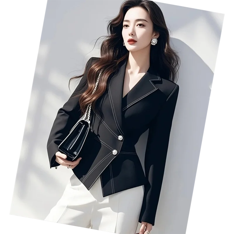 Spring Autumn 2025 New Blazer Unique And Super-Beautiful Temperament Professional Coat Ishigh-End Celebrity Black Coat Woman