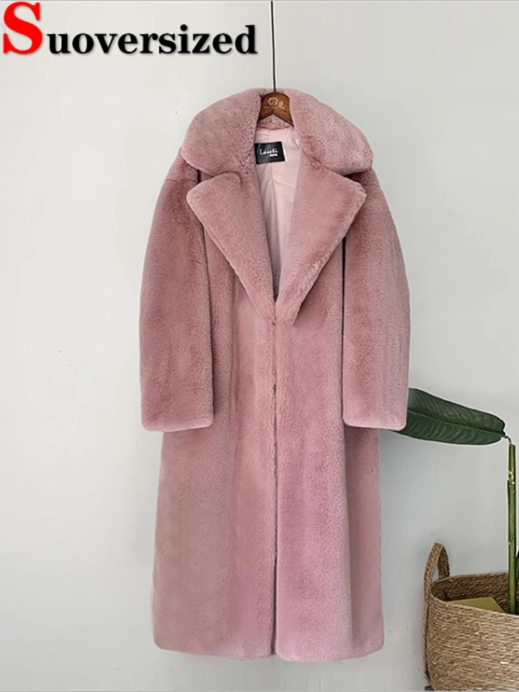 Thicken Patchwork Plush Faux Fur Coats Winter Warm Rabbit Furs Overcoats Loose Oversized 5xl Jaqueta Women Casual Long Jacket