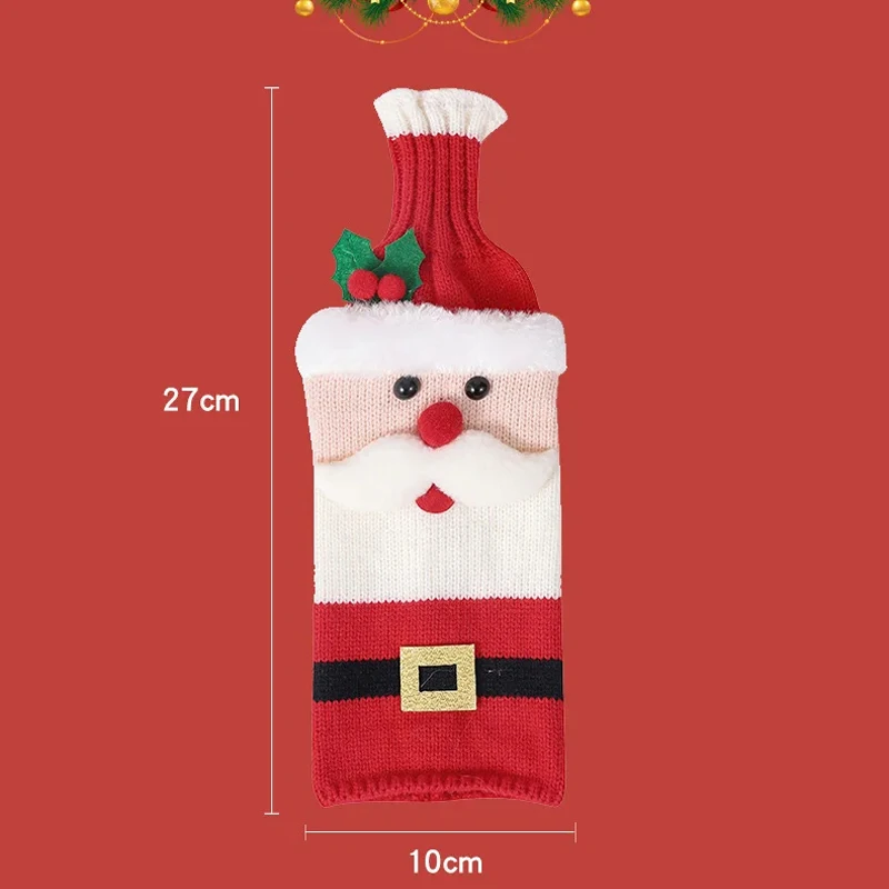 مجموعة غطاء زجاجة نبيذ عيد الميلاد سانتا ثلج أكياس زجاجات النبيذ المنسوجة لعيد الميلاد حفلة عشاء الجدول زينة هدايا السنة الجديدة #4