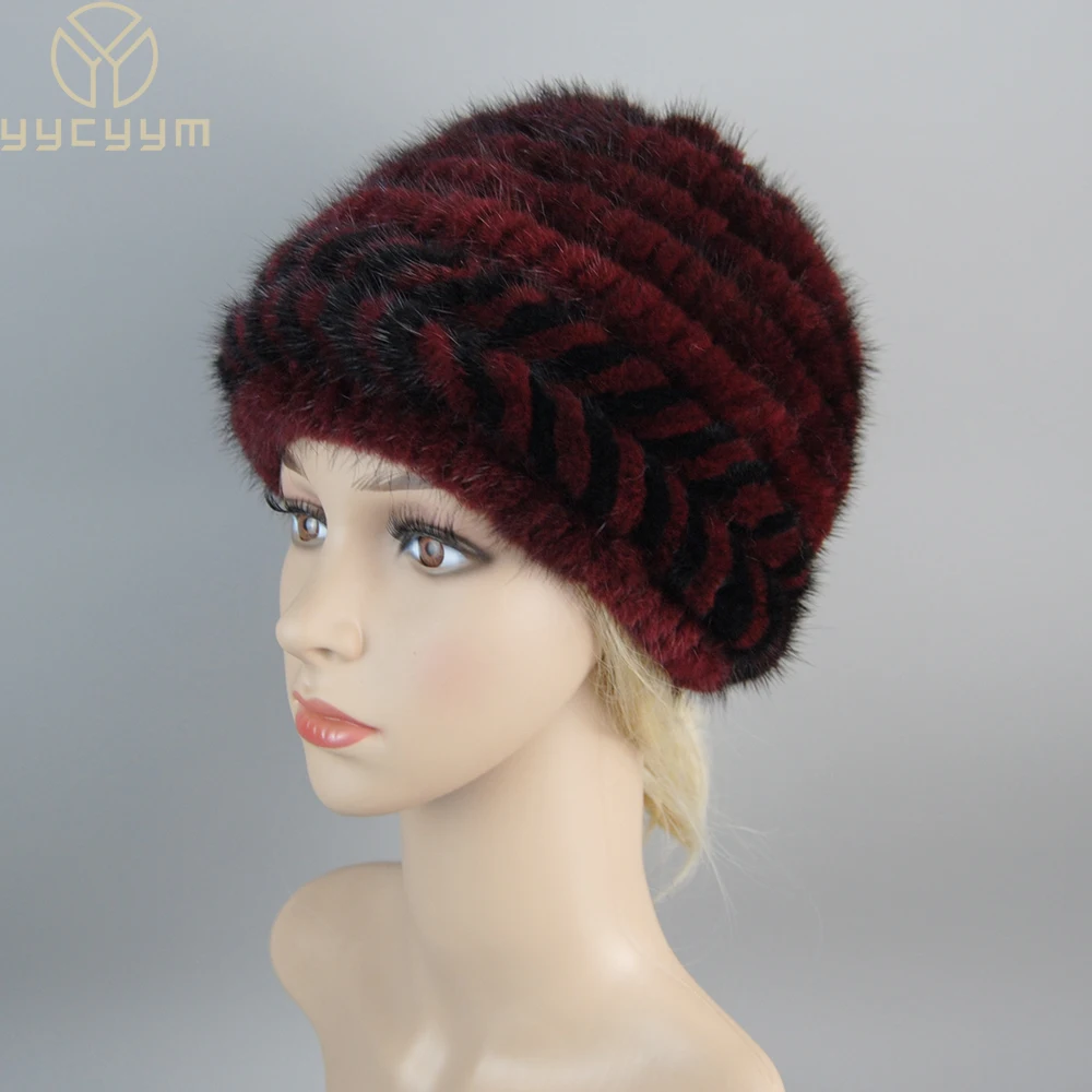 

New Style Real Mink Fur Caps Knitted Genuine Natural Mink Fur Hat Cap Headgear Headdress Women Warmer Wholesale Free Shipping