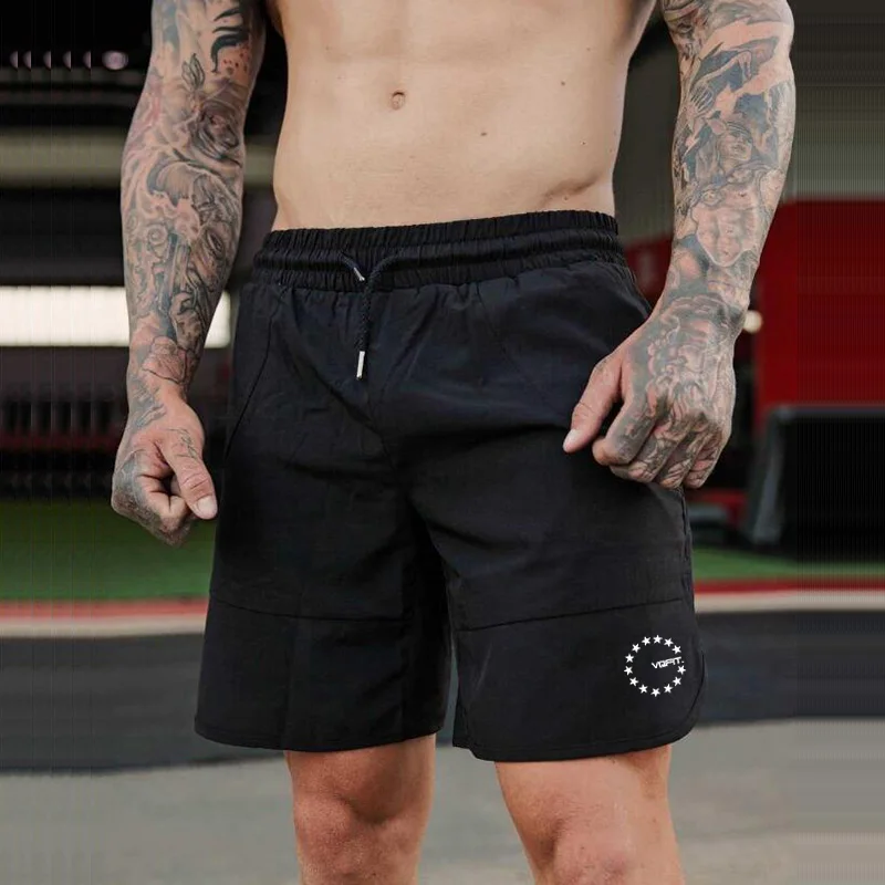 summer Mens Running Shorts Polyester Quick Drying Breathable Elastic Waist Gym Workout Short With Drawstring Pocket For Training