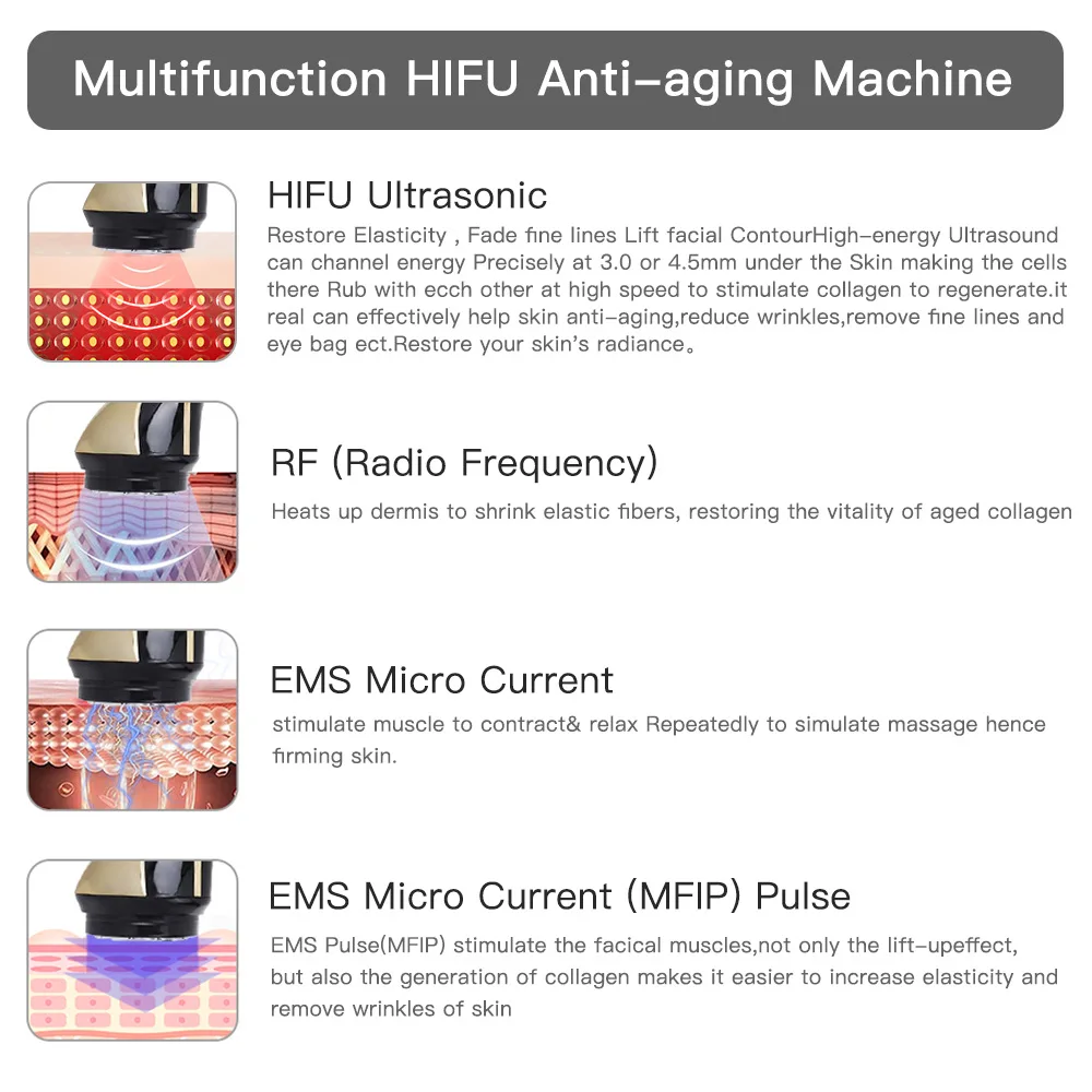 4 in 1 Mini HIFU Machine Ultrasound RF Facial Lifting Device Micro Current Tightening Skin Wrinkle Face Care Beauty Tools