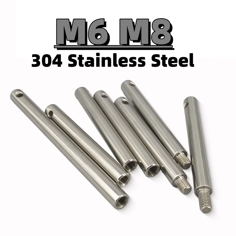 M6 M8 304 Stainless Steel Threaded Rods Pin Internal And External Thread Single End Solid Spacing Column Dowel Pins