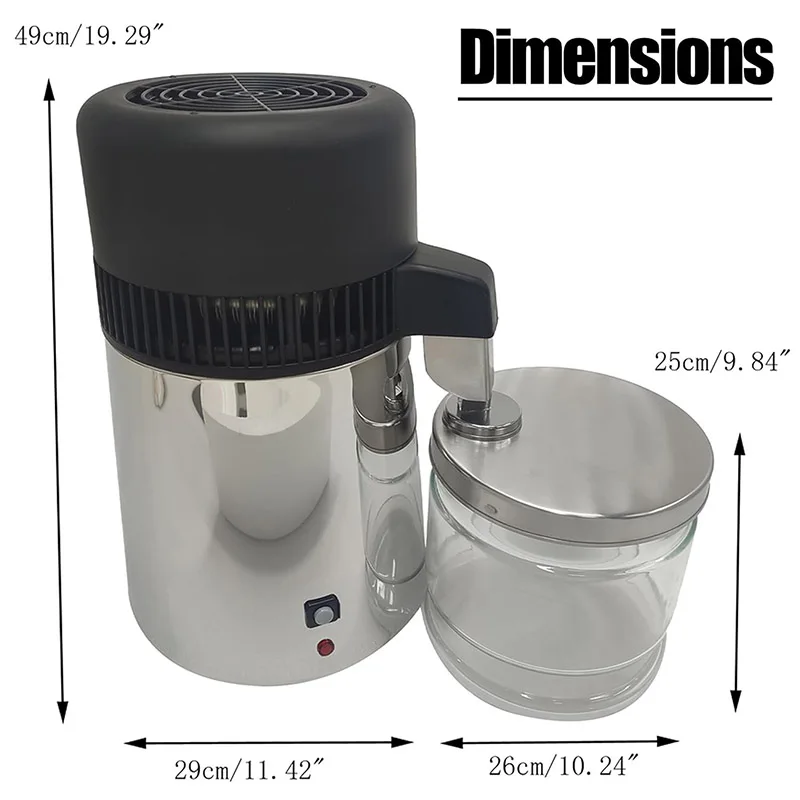 الفولاذ المقاوم للصدأ 4L جهاز تقطير المياه لتنقية المياه مع جرة زجاجية آلة تقطير كونترتوب للمختبر المنزلي 110 فولت